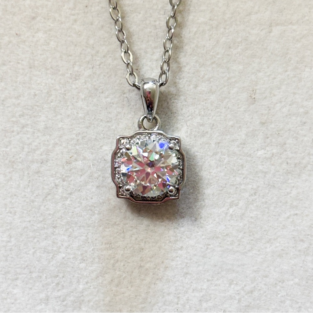 1 Ct Moissanite Pendant Necklace Sterling Silver 16–17.5” GRA Cert NWT